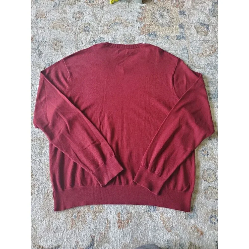 Michael Kors Sweater Mens Size XL Knit Burgundy V Neck Pullover‎ Preppy Classy